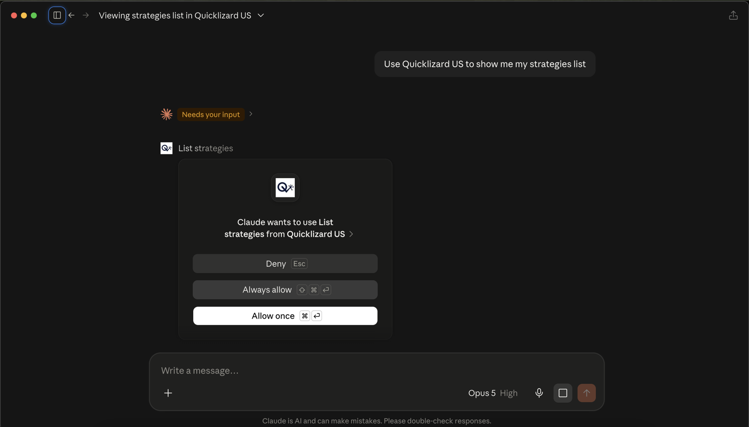 The tool permission prompt offering Deny, Always allow and Allow once